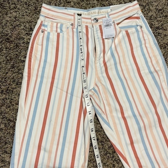 American Eagle Outfitters White Striped Straight Leg mom Jeans - Picture 11 of 12